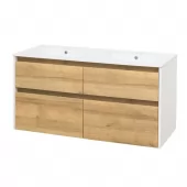 Opto, koupelnová skříňka s keramickým umyvadlem 121 cm, bílá/dub Riviera (CN933)