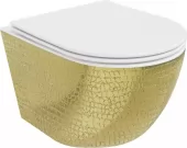 MEXEN - Lena Závěsná WC mísa včetně sedátka s slow-slim, duroplast, bílá/zlatá se vzorem 30224008
