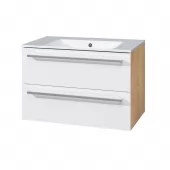 Bino, koupelnová skříňka s keramickým umyvadlem 81 cm, bílá/dub (CN671)