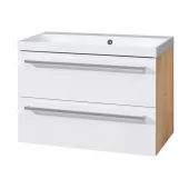Bino, koupelnová skříňka s umyvadlem z litého mramoru 81 cm, bílá/dub (CN671M)