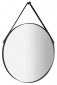 SAPHO - ORBITER kulaté zrcadlo s koženým páskem ø 70cm, černá mat ORT070