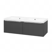 Mailo, koupelnová skříňka s umyvadlem z litého mramoru 121 cm, antracit, chrom madlo (CN538M)