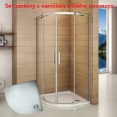 Čtvrtkruhový sprchový kout HARMONY S4 90 cm s dvoudílnými posuvnými dveřmi a sprchovou vaničkou z litého mramoru