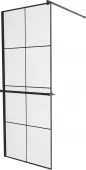 MEXEN/S - KIOTO Sprchová zástěna WALK-IN s poličkou a držákem ručníků 90 x 200, transparent/černá 8 mm, černá 800-090-121-70-77
