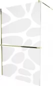MEXEN/S - KIOTO Sprchová zástěna WALK-IN s poličkou a držákem ručníků 90 x 200, transparent/bílý vzor 8 mm, zlatá 800-090-121-50-97