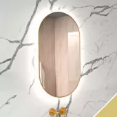 Zrcadlo v kovovém rámu s LED podsvícením po obvodu Nika LED 19/50 TS GOLD, zlatá
